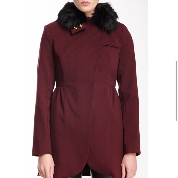 Bebe Faux Fur Collar Burgendy Coat - Picture 10 of 16